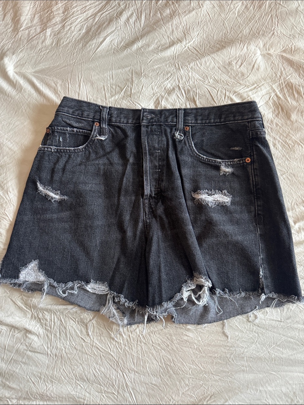 We The Free Black Distressed Denim Cutoff Shorts